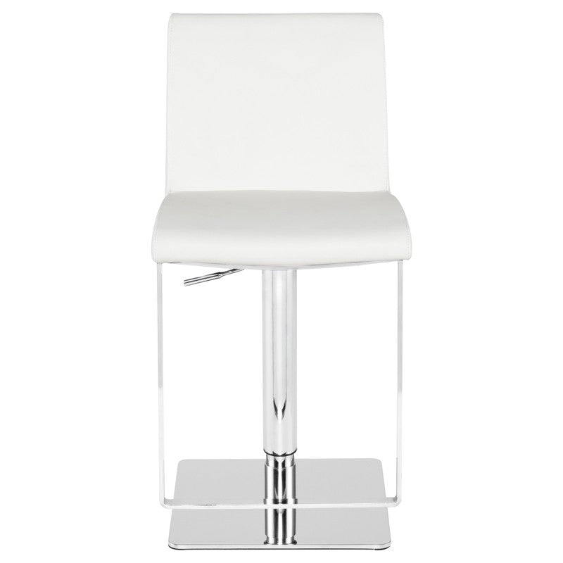 Lewis Adjustable Stool White Leather/Polished Stainless 16″ - Be Bold Furniture
