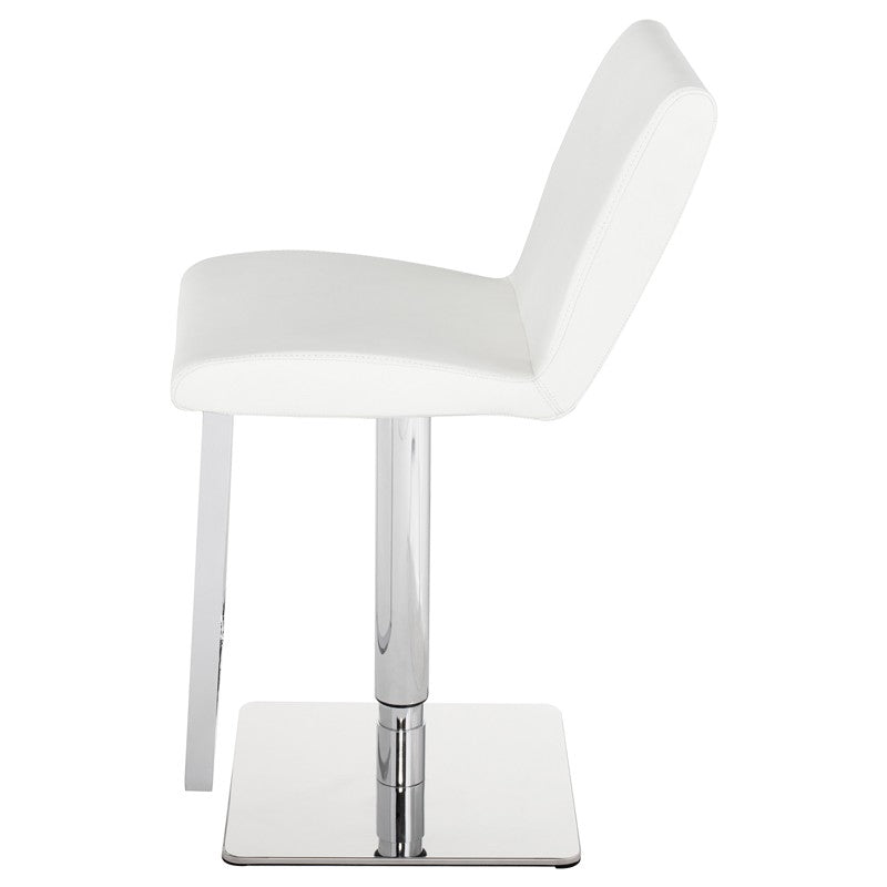 Lewis Adjustable Stool White Leather/Polished Stainless 16″ - Be Bold Furniture