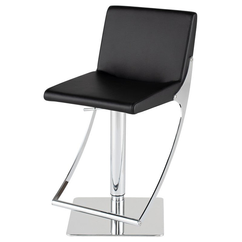 Swing Adjustable Stool Black Naugahyde/Chrome Steel 16″ - Be Bold Furniture