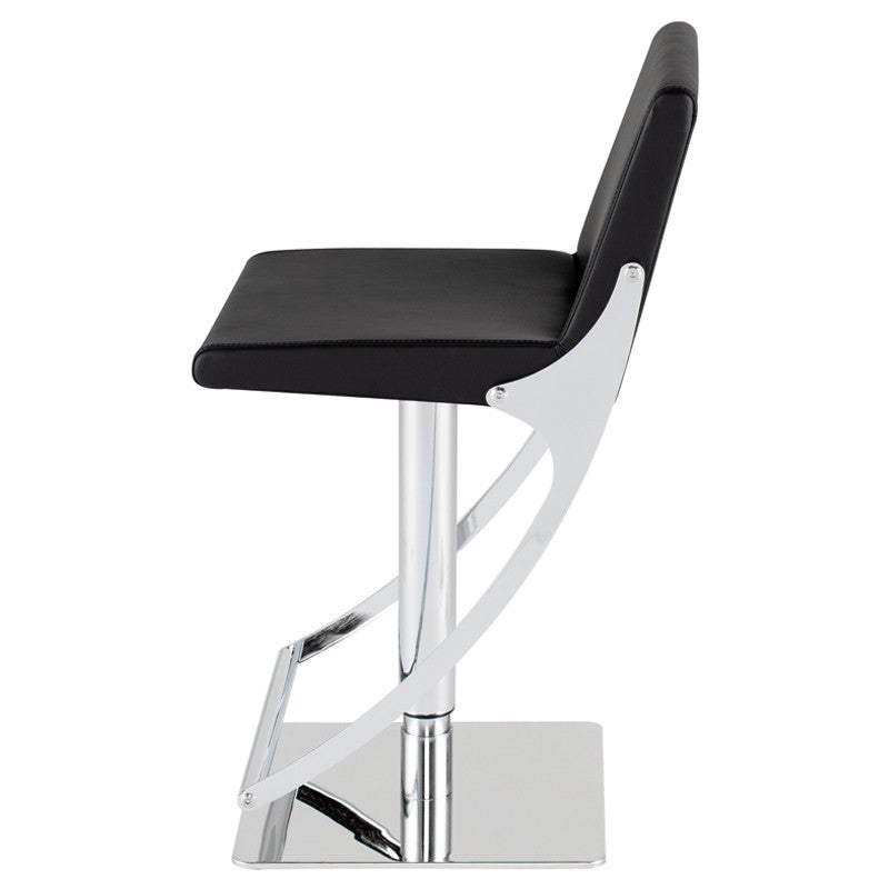 Swing Adjustable Stool Black Naugahyde/Chrome Steel 16″ - Be Bold Furniture