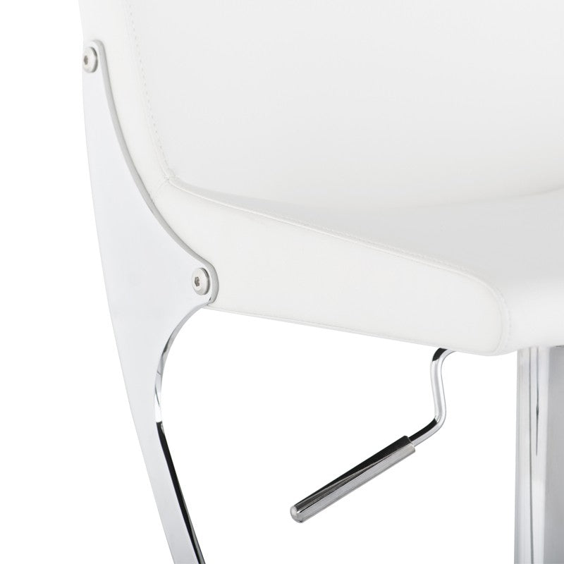 Swing Adjustable Stool White Naugahyde/Chrome Steel 16″ - Be Bold Furniture