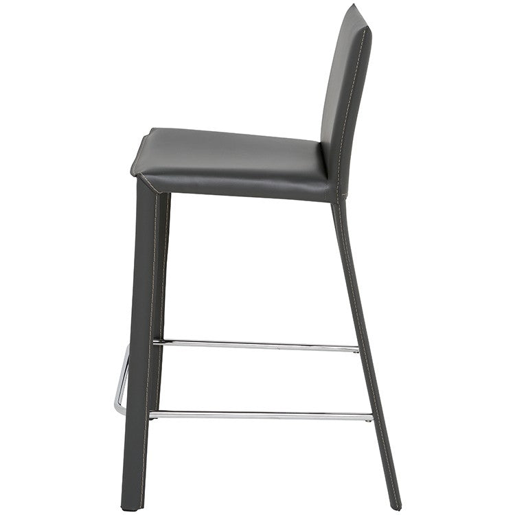 Bridget Bar Stool Dark Grey Leather 17″ - Be Bold Furniture