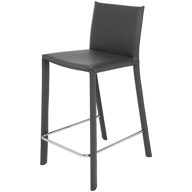 Bridget Bar Stool Dark Grey Leather 17″ - Be Bold Furniture