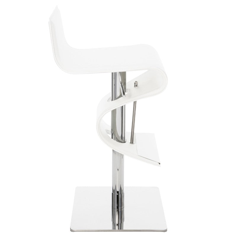 Portland Adjustable Stool White Leather/Polished Stainless 15″ - Be Bold Furniture