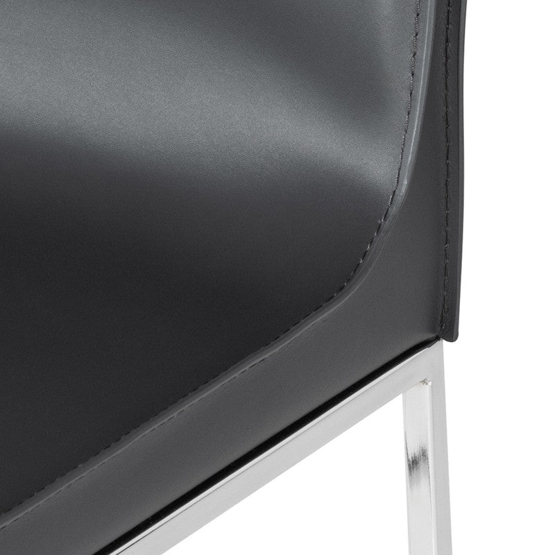 Colter Counter Stool Dark Grey Leather/Chrome Steel 17.8″ - Be Bold Furniture