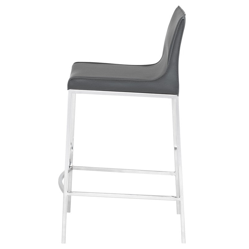 Colter Counter Stool Dark Grey Leather/Chrome Steel 17.8″ - Be Bold Furniture
