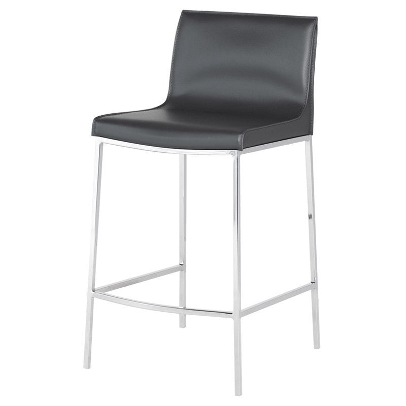 Colter Counter Stool Dark Grey Leather/Chrome Steel 17.8″ - Be Bold Furniture