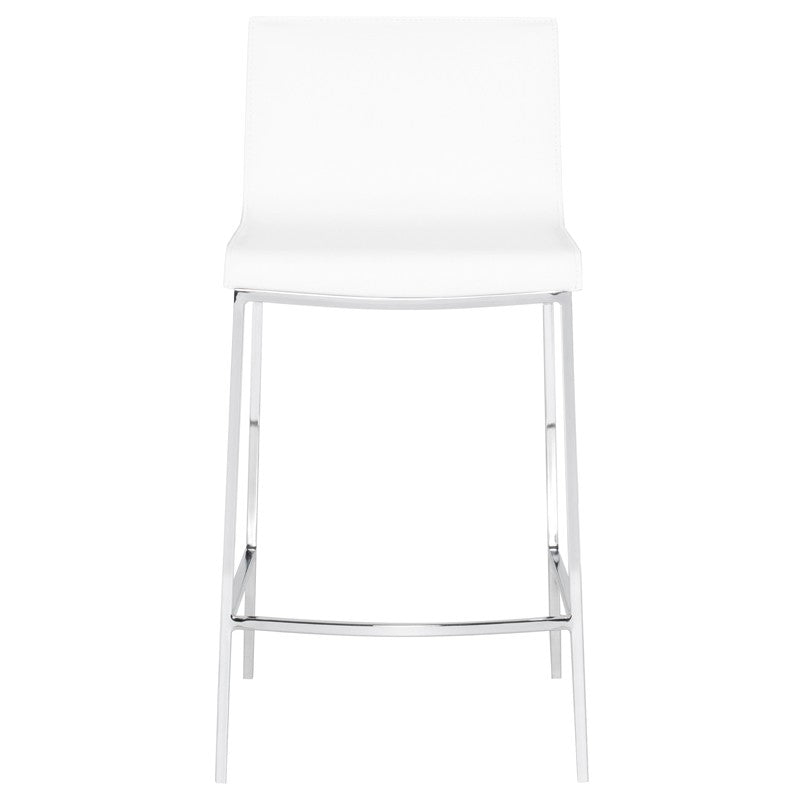 Colter Counter Stool White Leather/Chrome Steel 18″ - Be Bold Furniture