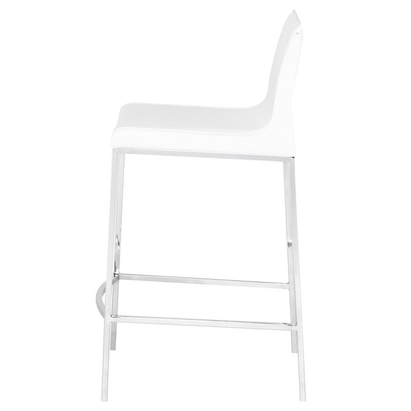Colter Counter Stool White Leather/Chrome Steel 18″ - Be Bold Furniture
