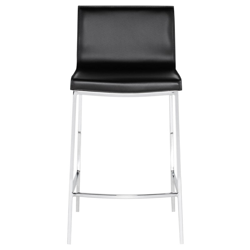 Colter Counter Stool Black Leather/Chrome Steel 17.8″ - Be Bold Furniture