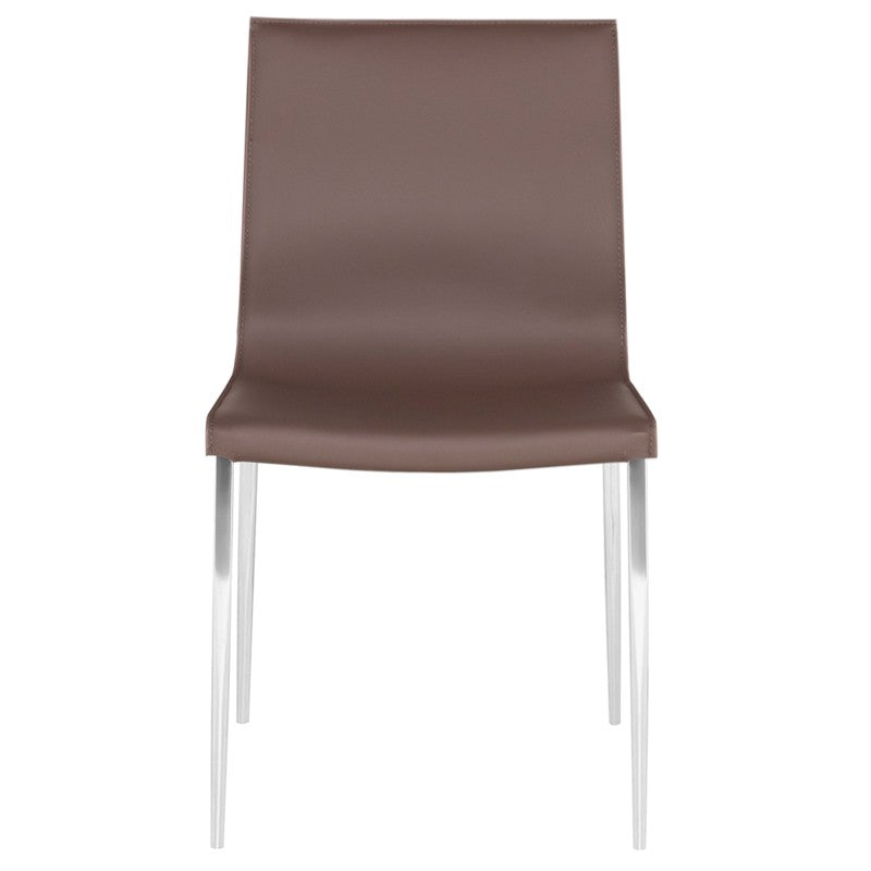Coulter Dining Chair Mink Leather/Chrome Steel 18.5″ - Be Bold Furniture