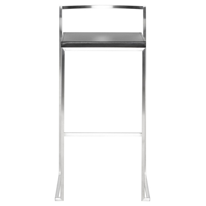 Genoa Counter Stool Black Leather Brushed Stainless 16″ - Be Bold Furniture