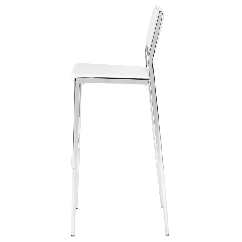 Aaron Bar Stool White Naugahyde/Polished Stainless 18″ - Be Bold Furniture