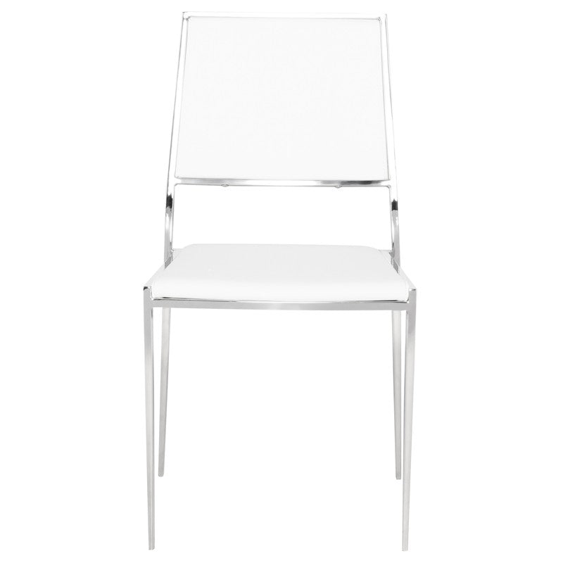 Aaron Dining Chair White Naugahyde/Polished Stainless 18″ - Be Bold Furniture