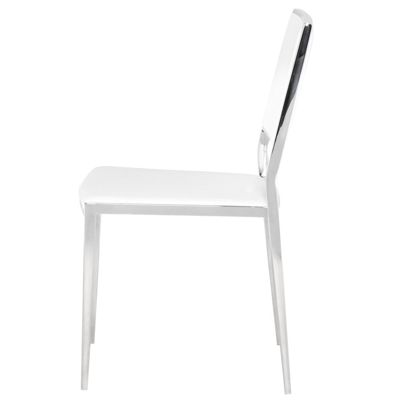 Aaron Dining Chair White Naugahyde/Polished Stainless 18″ - Be Bold Furniture
