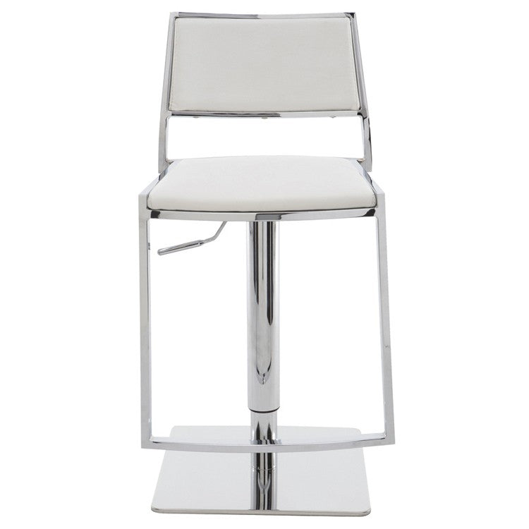 Aaron Adjustable Stool White Naugahyde/Chrome Steel 15″ - Be Bold Furniture