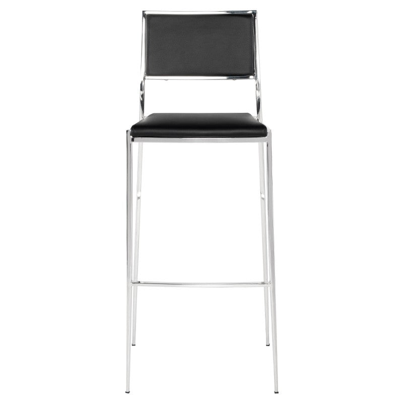 Aaron Bar Stool Black Naugahyde/Polished Stainless 18″ - Be Bold Furniture