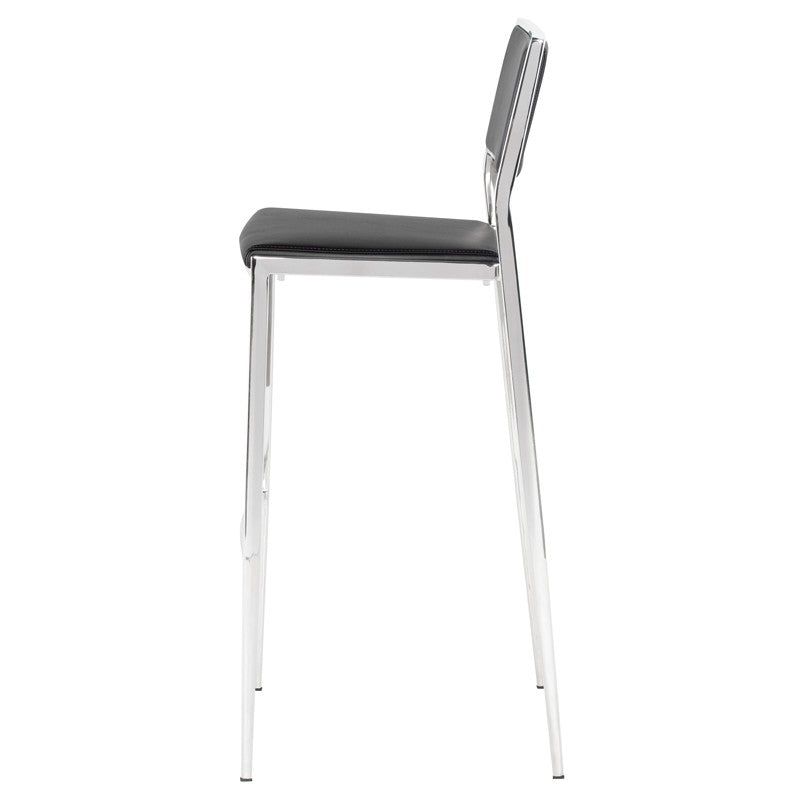 Aaron Bar Stool Black Naugahyde/Polished Stainless 18″ - Be Bold Furniture