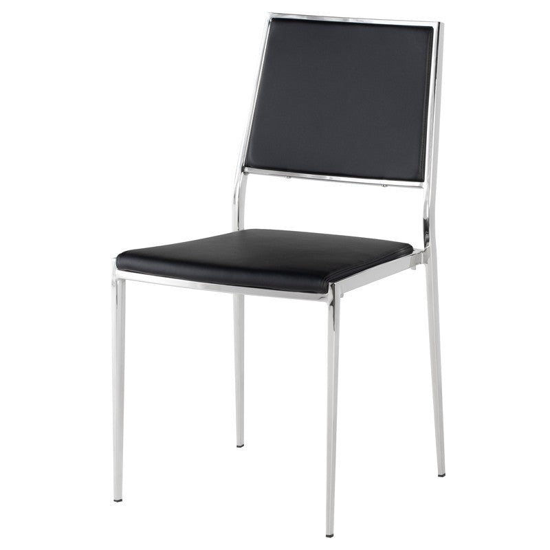 Aaron Dining Chair Black Naugahyde/Polished Stainless 18″ - Be Bold Furniture