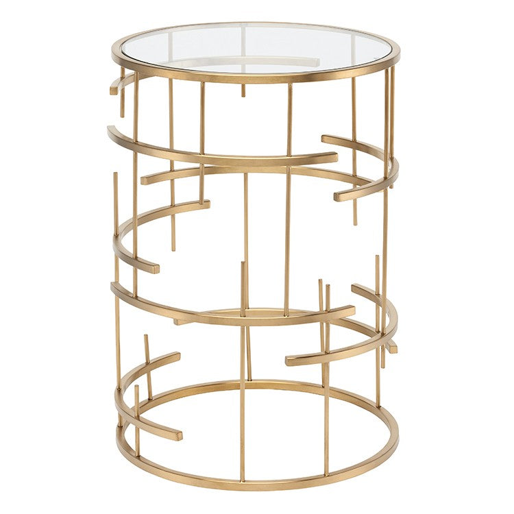 Tiffany Side Table Brushed Gold/Clear Tempered Glass 19.8″ - Be Bold Furniture