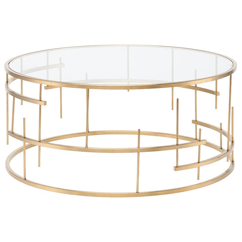 Tiffany Coffee Table Brushed Gold/Clear Tempered Glass 36″ - Be Bold Furniture