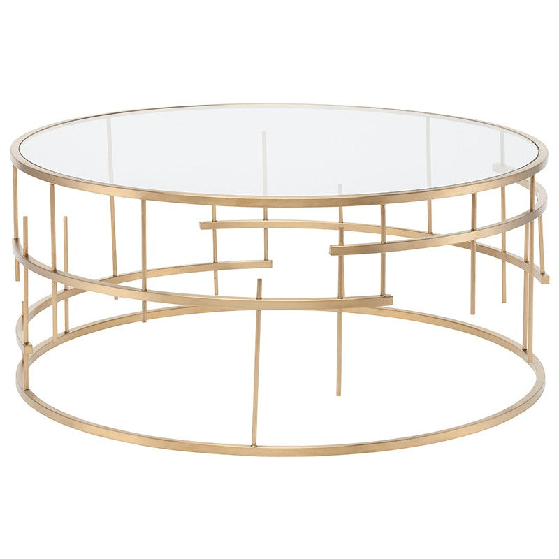 Tiffany Coffee Table Brushed Gold/Clear Tempered Glass 36″ - Be Bold Furniture