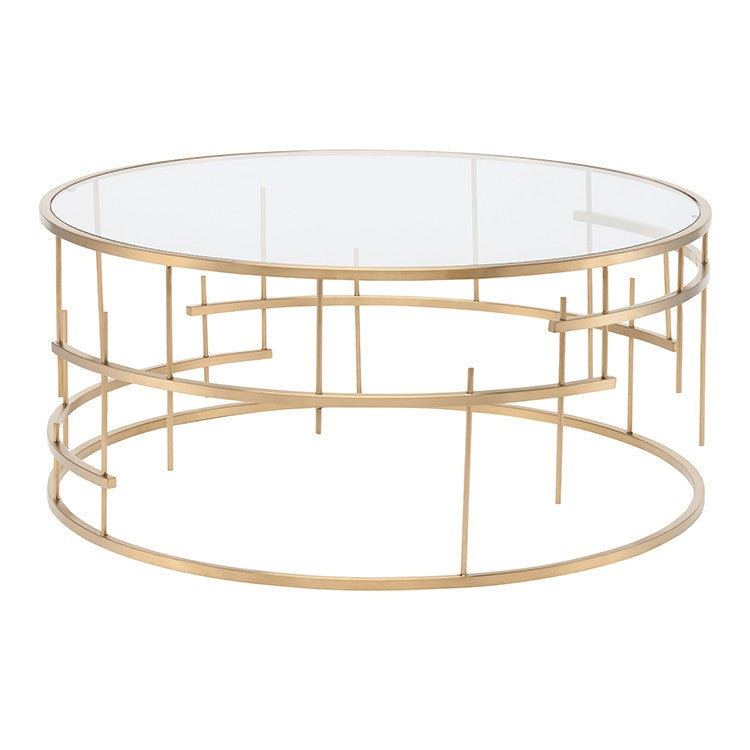 Tiffany Coffee Table Brushed Gold/Clear Tempered Glass 36″ - Be Bold Furniture