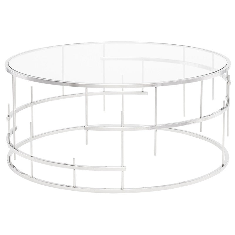 Tiffany Coffee Table Polished Stainless/Clear Tempered Glass 36″ - Be Bold Furniture