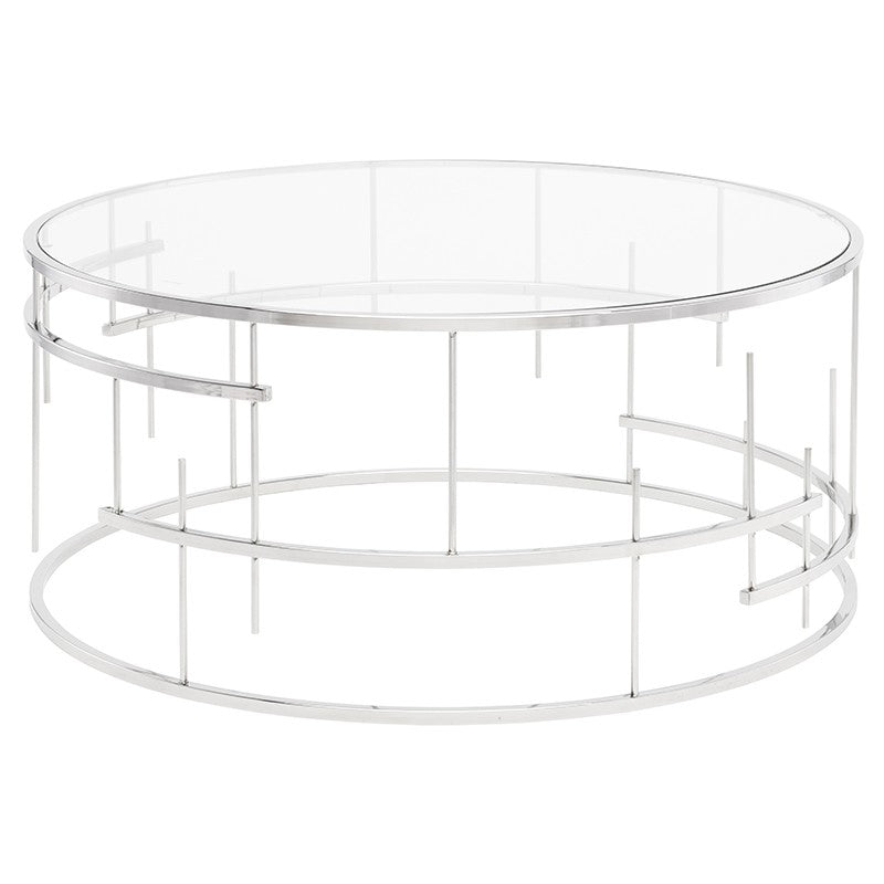 Tiffany Coffee Table Polished Stainless/Clear Tempered Glass 36″ - Be Bold Furniture