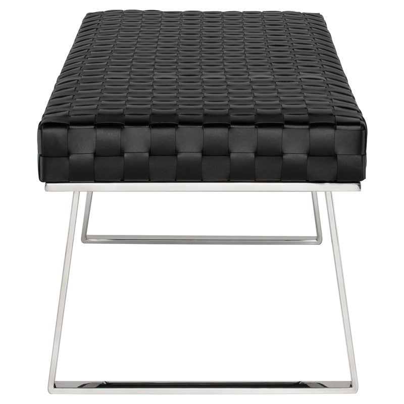Karlee Bench Black Leaher/Polished Stainless 55.3″ - Be Bold Furniture