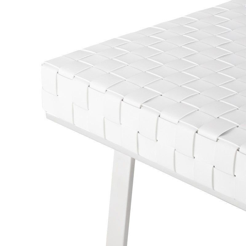 Karlee Bench White Leaher/Polished Stainless 55.3″ - Be Bold Furniture
