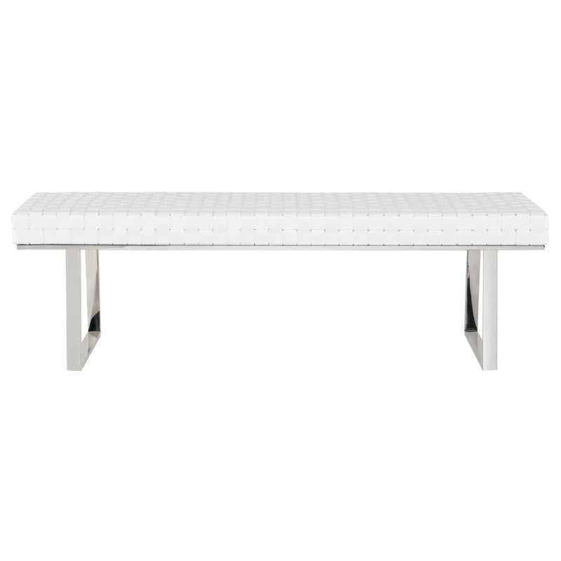 Karlee Bench White Leaher/Polished Stainless 55.3″ - Be Bold Furniture