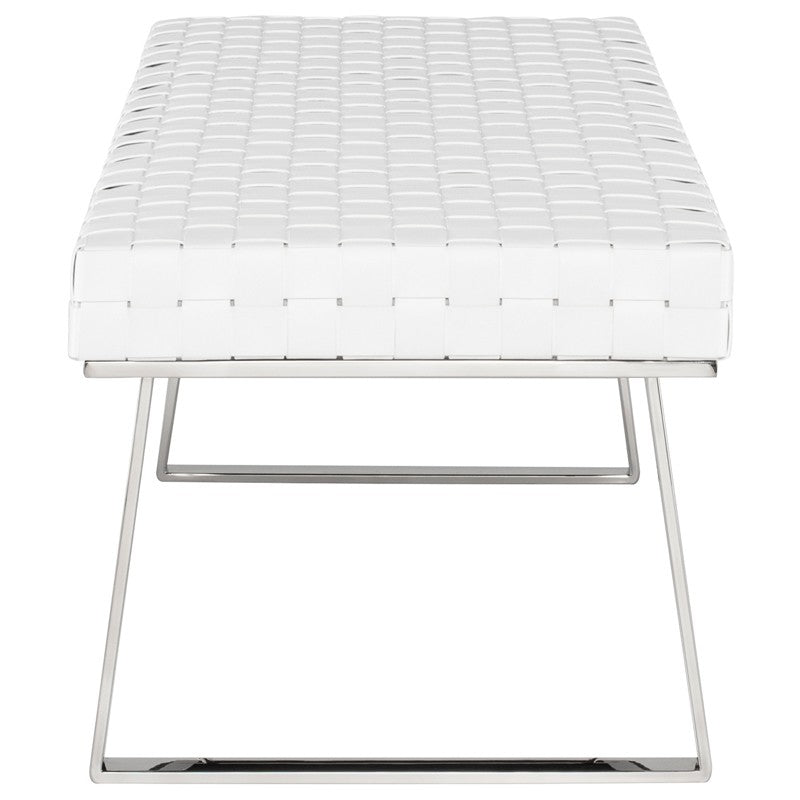 Karlee Bench White Leaher/Polished Stainless 55.3″ - Be Bold Furniture