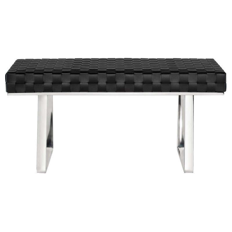 Karlee Bench Black Leaher/Polished Stainless 35.5″ - Be Bold Furniture