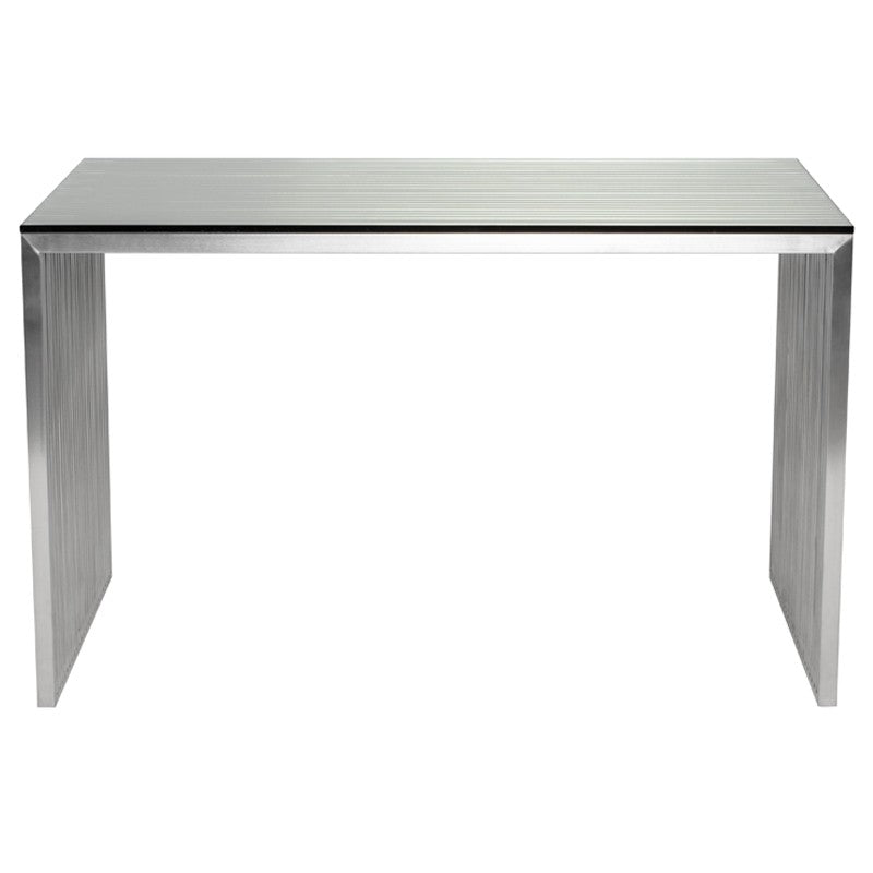 Amici Desk Table Brushed Stainless/Clear Tempered Glass 48″ - Be Bold Furniture