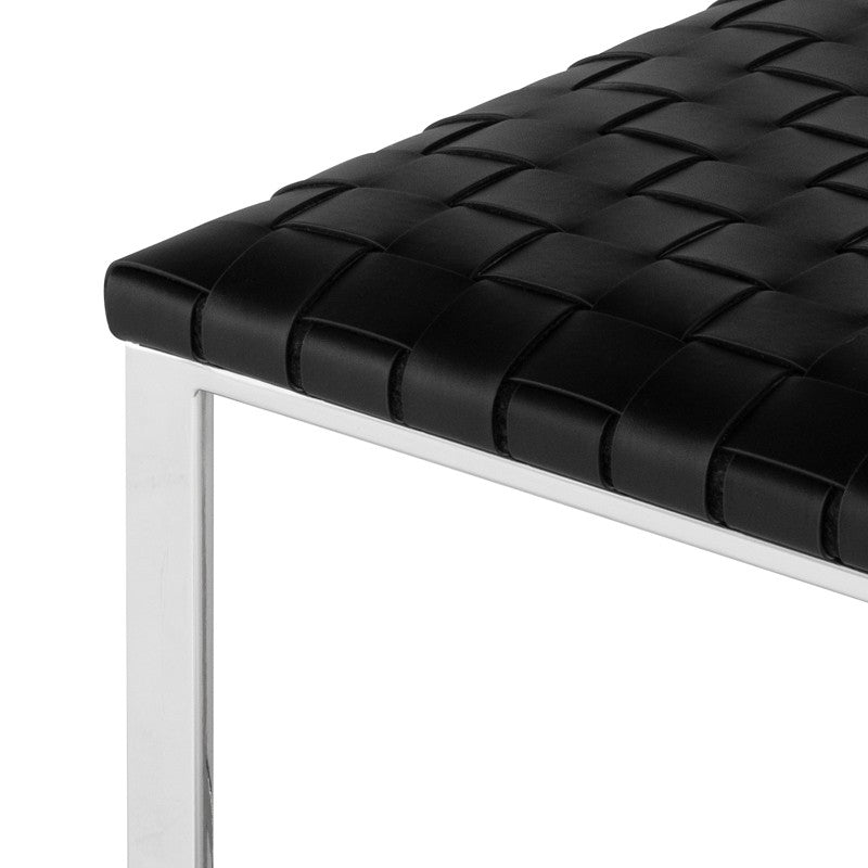 Camille Counter Stool Black Leather/Polished Stainless 19″ - Be Bold Furniture