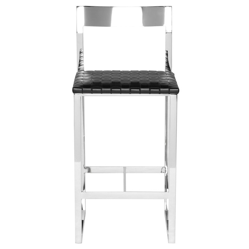 Camille Counter Stool Black Leather/Polished Stainless 19″ - Be Bold Furniture