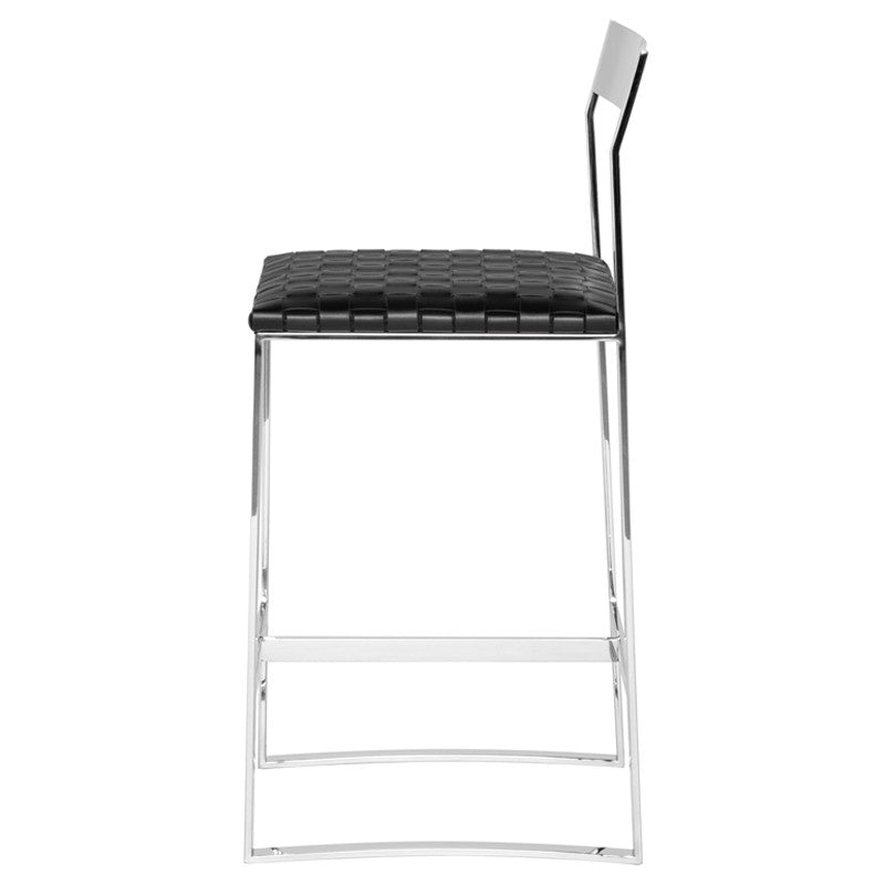 Camille Counter Stool Black Leather/Polished Stainless 19″ - Be Bold Furniture
