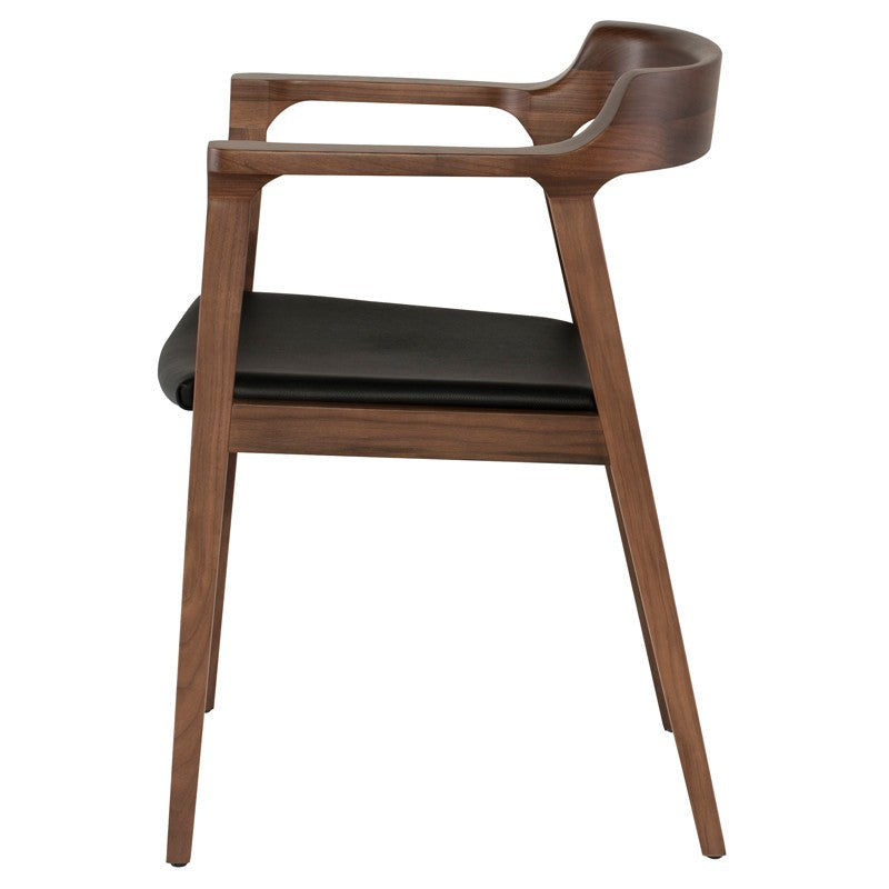 Caitlan Dining Chair Black Leather/Tan Walnut 24″ - Be Bold Furniture