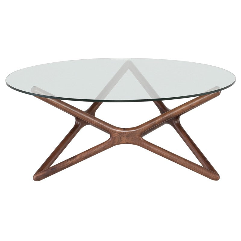 Star Coffee Table Tan Walnut/Clear Tempered Glass 39.5″ - Be Bold Furniture