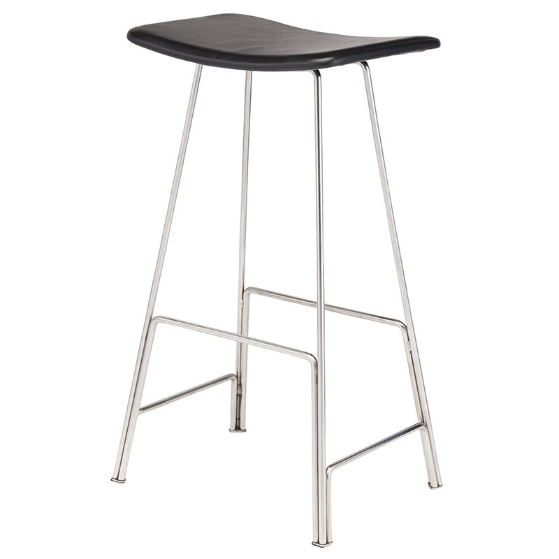 Kristen Bar Stool Black Leather/Polished Stainless 17″ - Be Bold Furniture