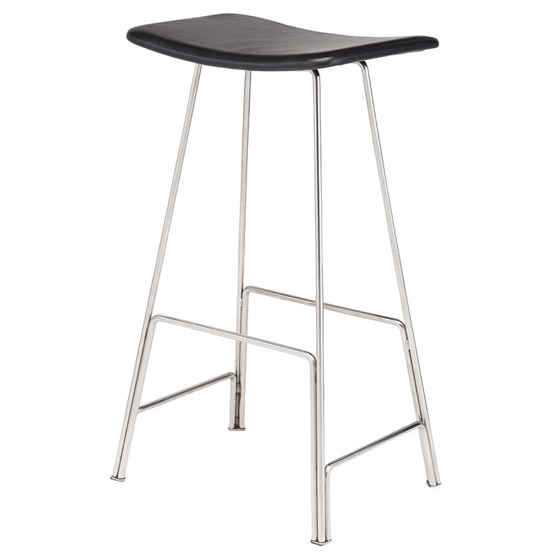 Kristen Counter Stool Black Leather/Polished Stainless16″ - Be Bold Furniture
