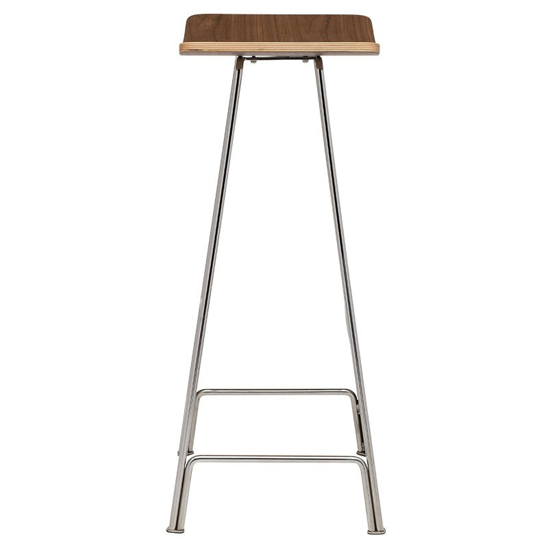 Kristen Bar Stool Walnut Veneer Leather/Polished Stainless 17″ - Be Bold Furniture