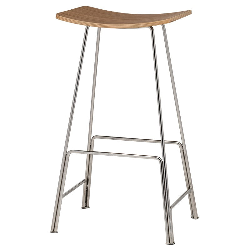 Kristen Bar Stool Walnut Veneer Leather/Polished Stainless 17″ - Be Bold Furniture