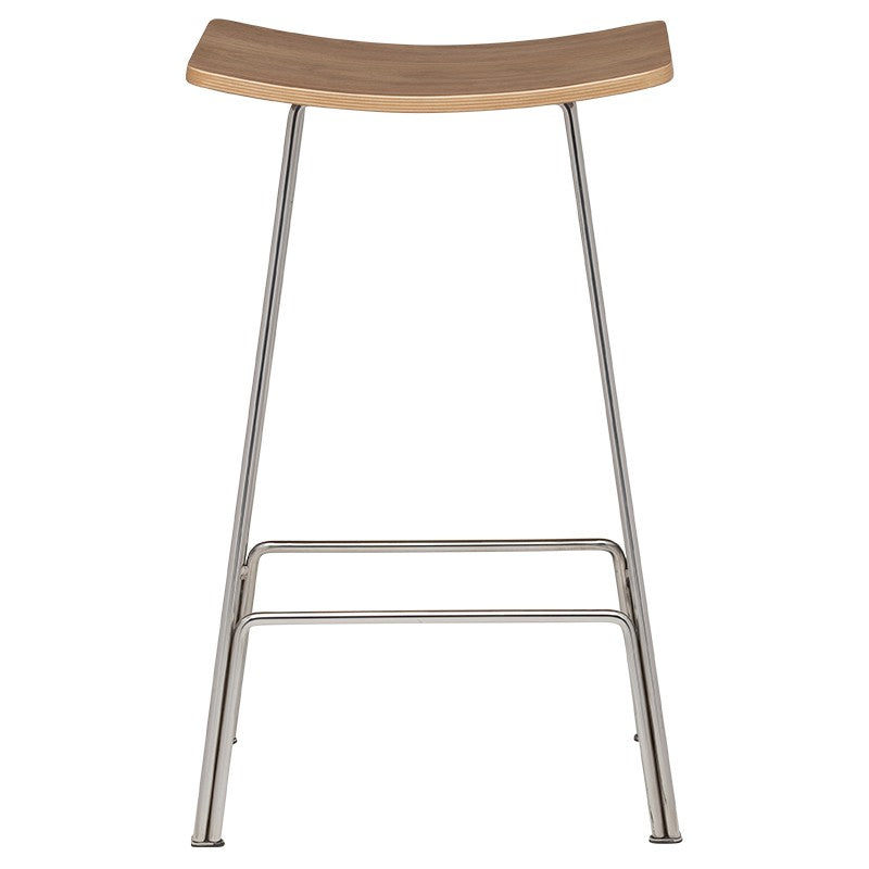 Kristen Counter Stool Walnut Veneer Leather/Polished Stainless 16″ - Be Bold Furniture