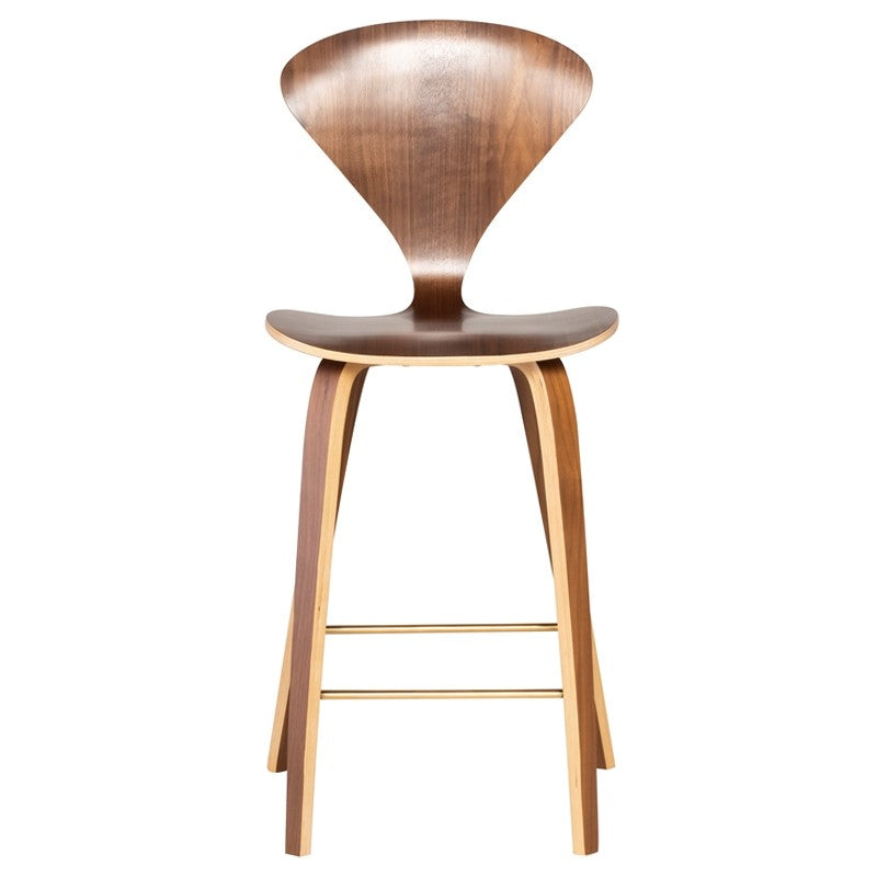 Satine Counter Stool Walnut Veneer/Brushed Gold 18″ - Be Bold Furniture