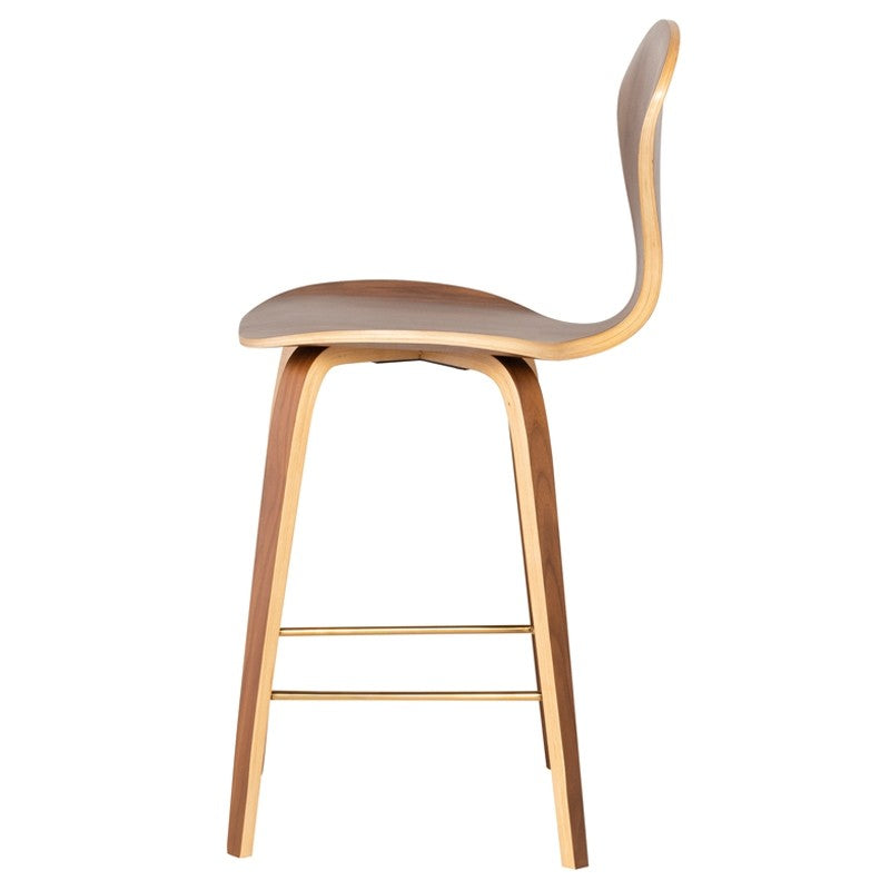 Satine Counter Stool Walnut Veneer/Brushed Gold 18″ - Be Bold Furniture