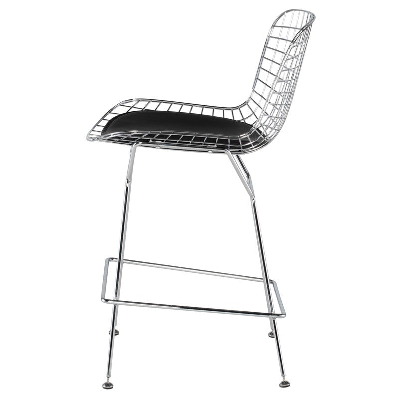 Wireback Counter Stool Black Naugahyde/Chrome Steel 21″ - Be Bold Furniture