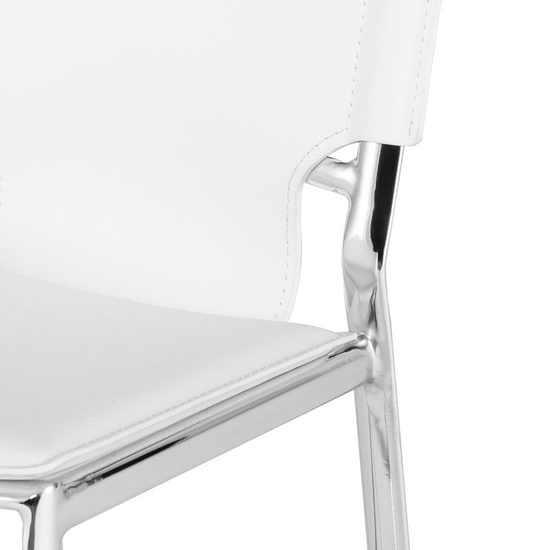 Lisbon Bar Stool White Leather/Chrome Steel 16″ - Be Bold Furniture