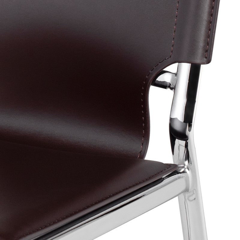 Lisbon Counter Stool Brown Leather/Chrome Steel 16″ - Be Bold Furniture